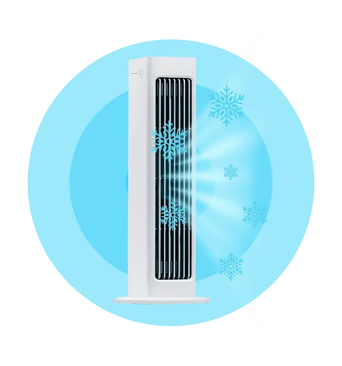 Breezamax™ Portable Tower Air Cooler — Slim White Tower Design — Personal Space Cooling — No Installation Required — Ultra-Quiet Multi-Speed